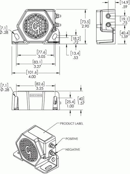 Grote Industries Backup Alarm, 97 Decibel, 12 - 24 V, Blue Housing - 73040
