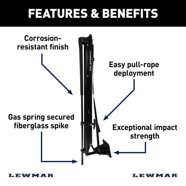 Lewmar Anchor, 3000 lb Holding Strength, Holds Up To 22 ft Length Boat, 12-1/2 in Length x 6-1/4 in Width x 54 in Height - 2024008743