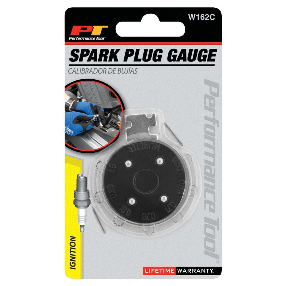 Performance Tool Spark Plug Gapping Tool, 7 Round Wire Blade, 0.02 To 0.4 in/0.5 To 1 Millimeter Gap Range - W162C
