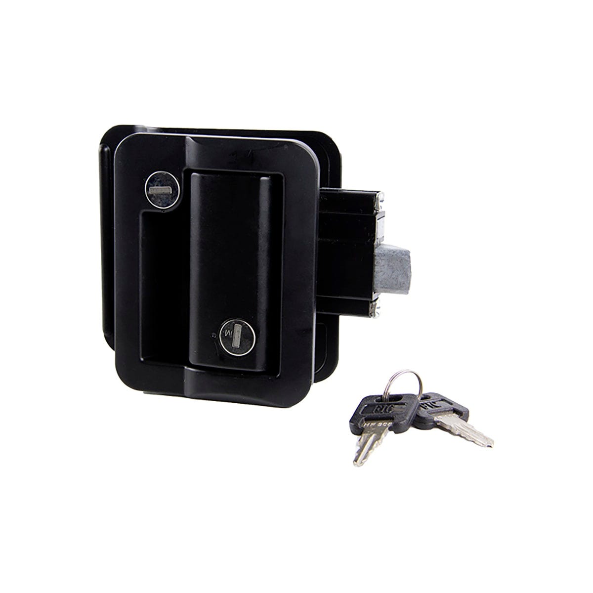 Lippert Entry Door Handle, Black, Aluminum, With 2 FIC Keys/Edge Cover Plate/Strike Plate And Mounting Screws - 2020102689