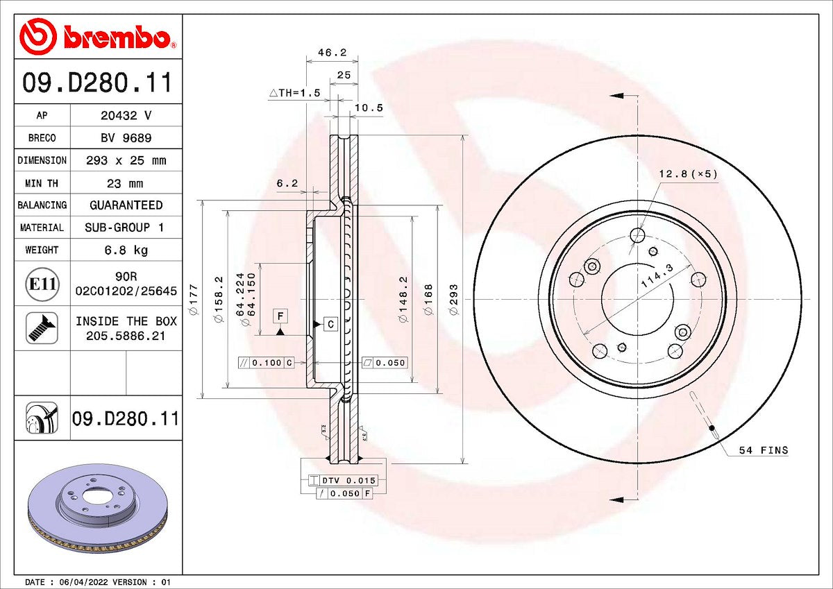 Brembo Brake Rotors 09D28011C02 product image 3