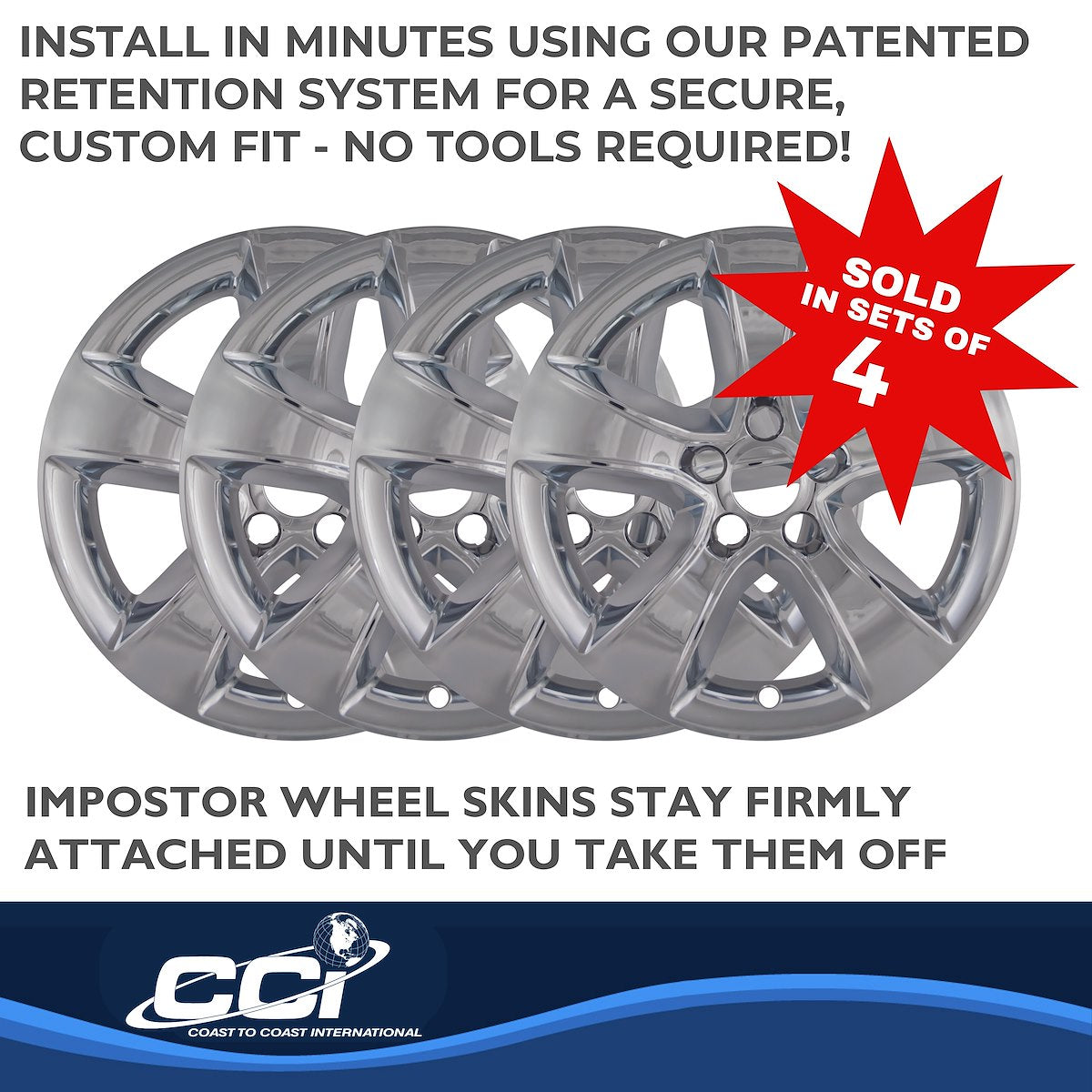 Coast2Coast Wheel Skin, 17 in, 5 Spokes, Chrome, Set Of 4 - IWCIMP352X