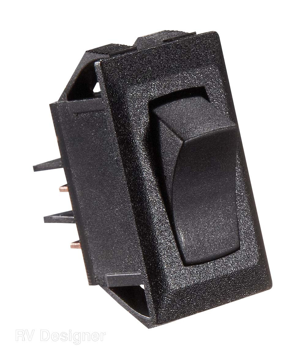 RV Designer Multi Purpose Switch, 10 amp Max, 0.550 in x 1.125 in Cutout, Black - S261