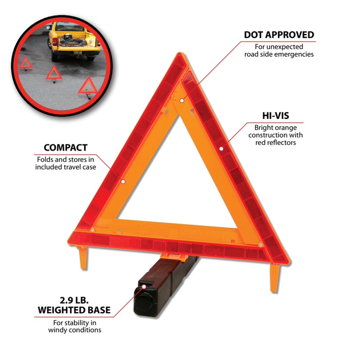 Performance Tool Emergency Reflector Kit, 17-1/2 in Length x 17.2 in Height, Set Of 3 - W1498