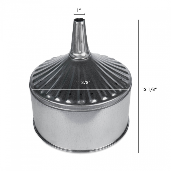 WirthCo Funnel, 11-3/8 in Top Outside Diameter x 12-1/8 in Overall Height, 1 in Inside Diameter x 3-3/4 in Length Center Spout, 12 qt Capacity - 94467