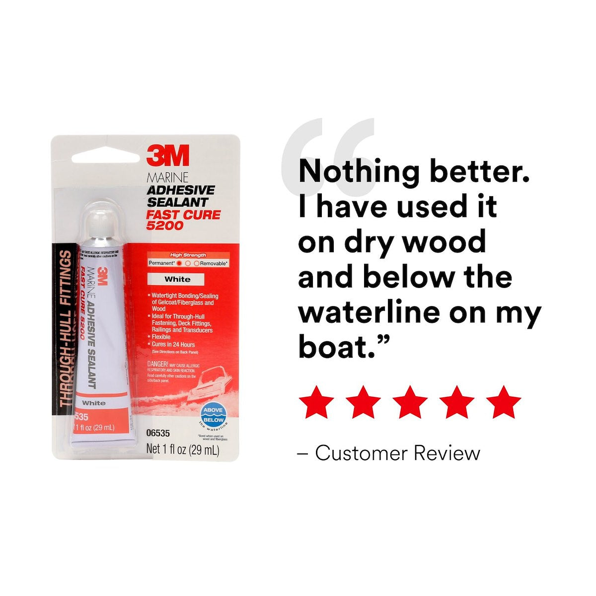 3M Adhesive Sealant, 3M 5200 Fast Cure, 1 oz Tube, White - 06535