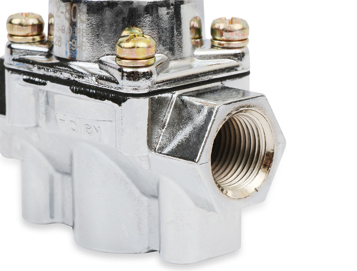 Holley Fuel Pressure Regulator, 4-1/2-9 PSI, 3/8 in NPT Inlet/Outlets, Satin Chrome - 12-803