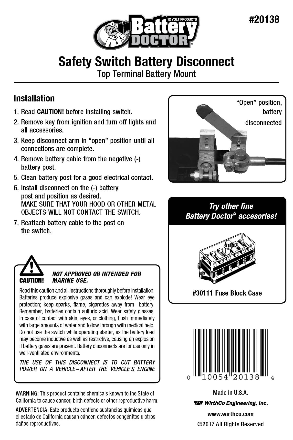 WirthCo Battery Disconnect Switch, 250 Ampere - 20138