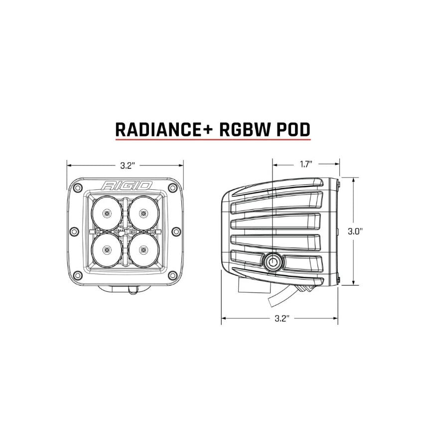 Rigid Industries Driving/Fog Light, LED Bulb, 4 LED Clear Bulb, 3.2 in Square, Set Of 2 - 202053