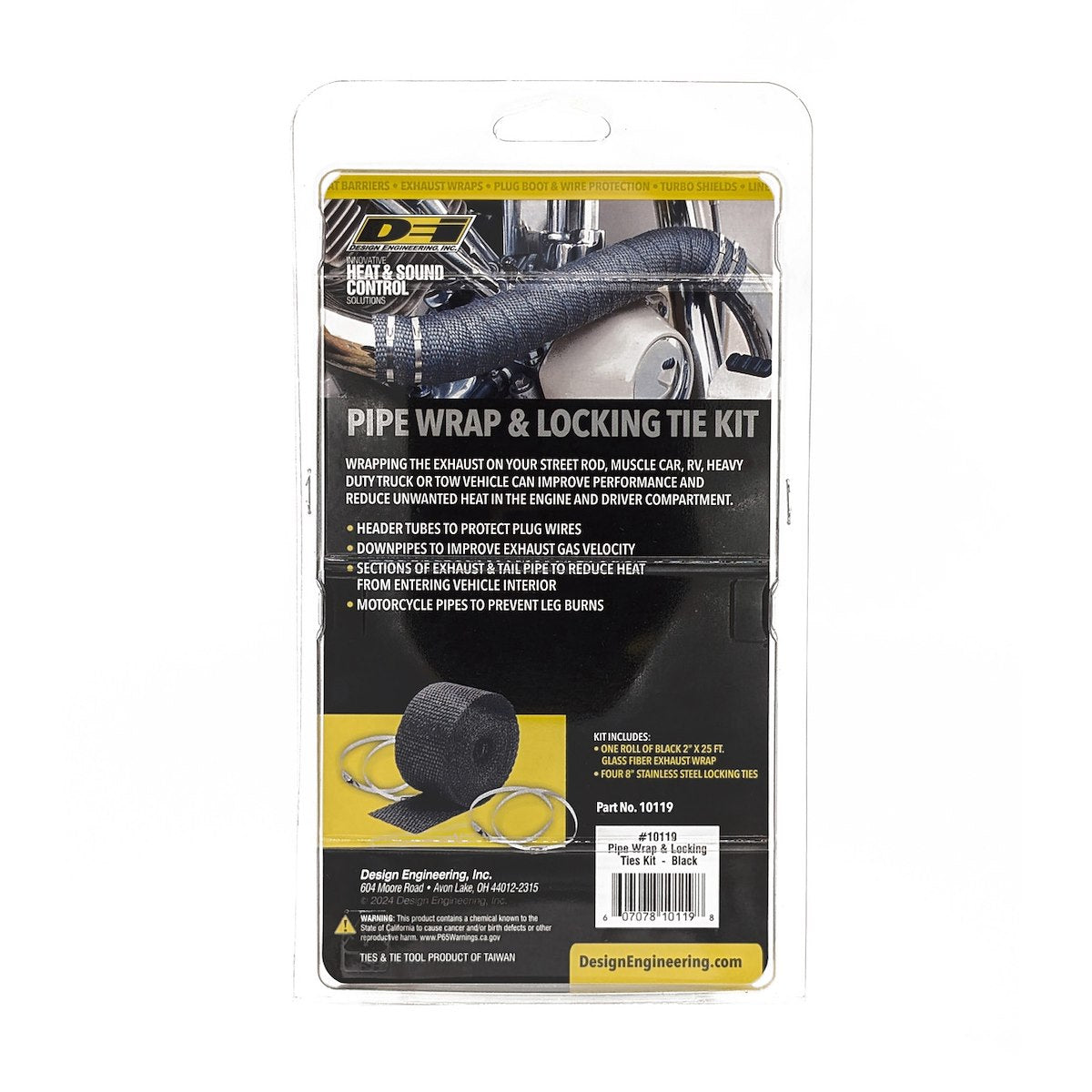 Design Engineering Exhaust System Wrap, 25 ft Roll, 2 in Width, Black - 10119
