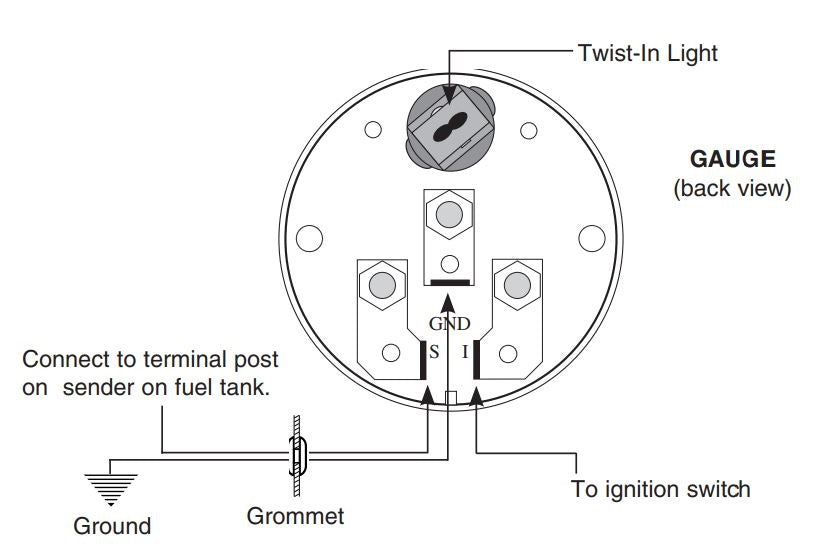 AutoMeter Gauge Fuel Level, 2-1/16 in, 0 Ohms Empty/90 Ohms Full, Incandescent Around The Dial - 4314