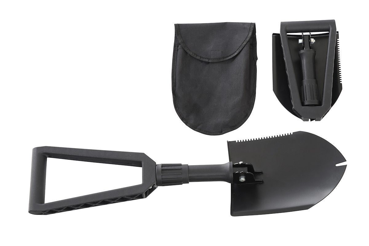 Overland Vehicle Systems Shovel, Black Powder Coat, Steel, 22.75 in Extended and 9.75 in Collapsed - 19049901