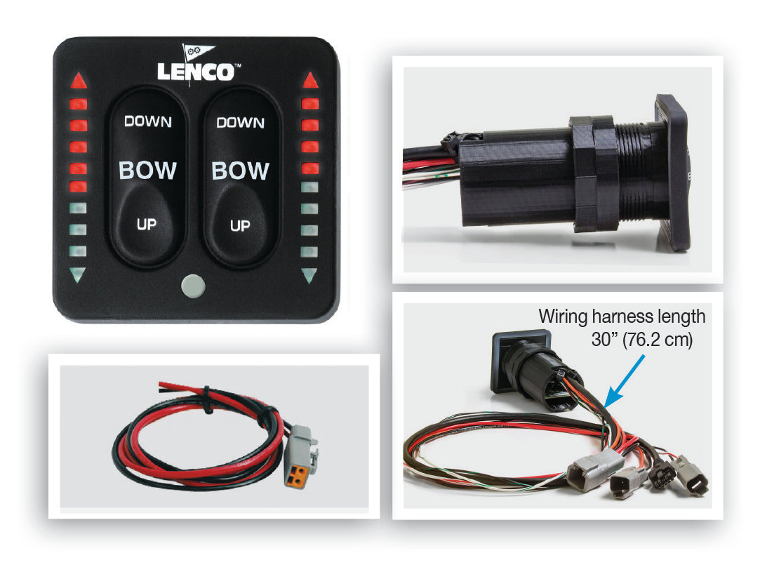 Lenco Boat Trim Tab Control, Low Profile LED Indicator Integrated Tactile Key Pad Switch, 2-3/4 in Width x 2-3/4 in Height - 15170-001