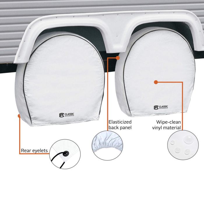 Classic Accessories Tire Cover, For 27 in To 30 in Wheel Diameter/8.75 in Tire Width, White, Pack Of 4 - 80-222-162302-00