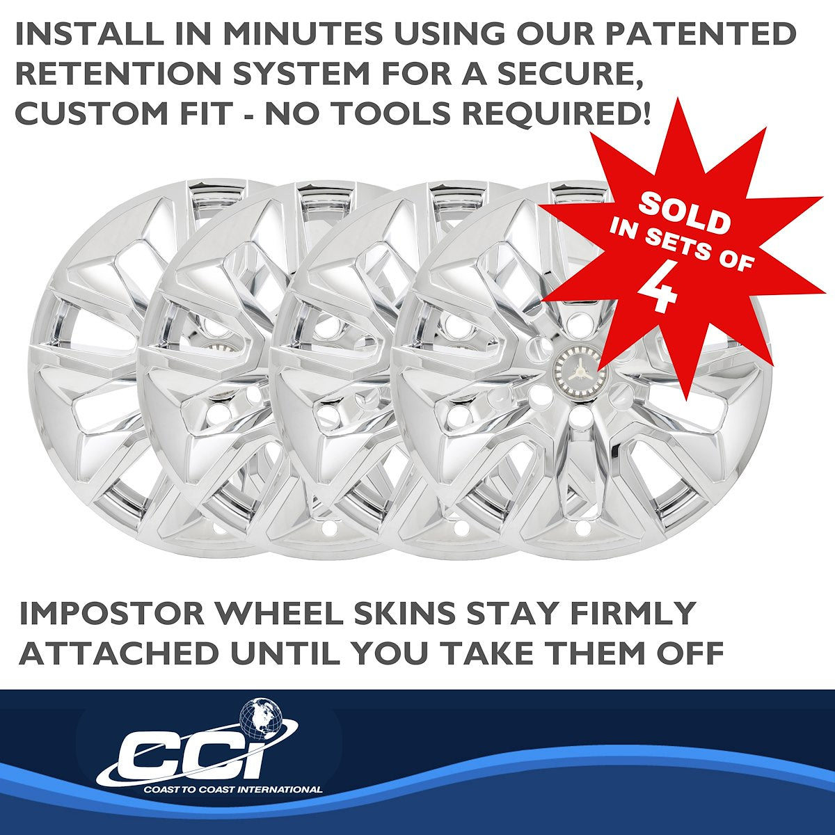 Coast2Coast Wheel Skin, 20 in, 5 Spokes, Chrome, Set Of 4 - IMP454X