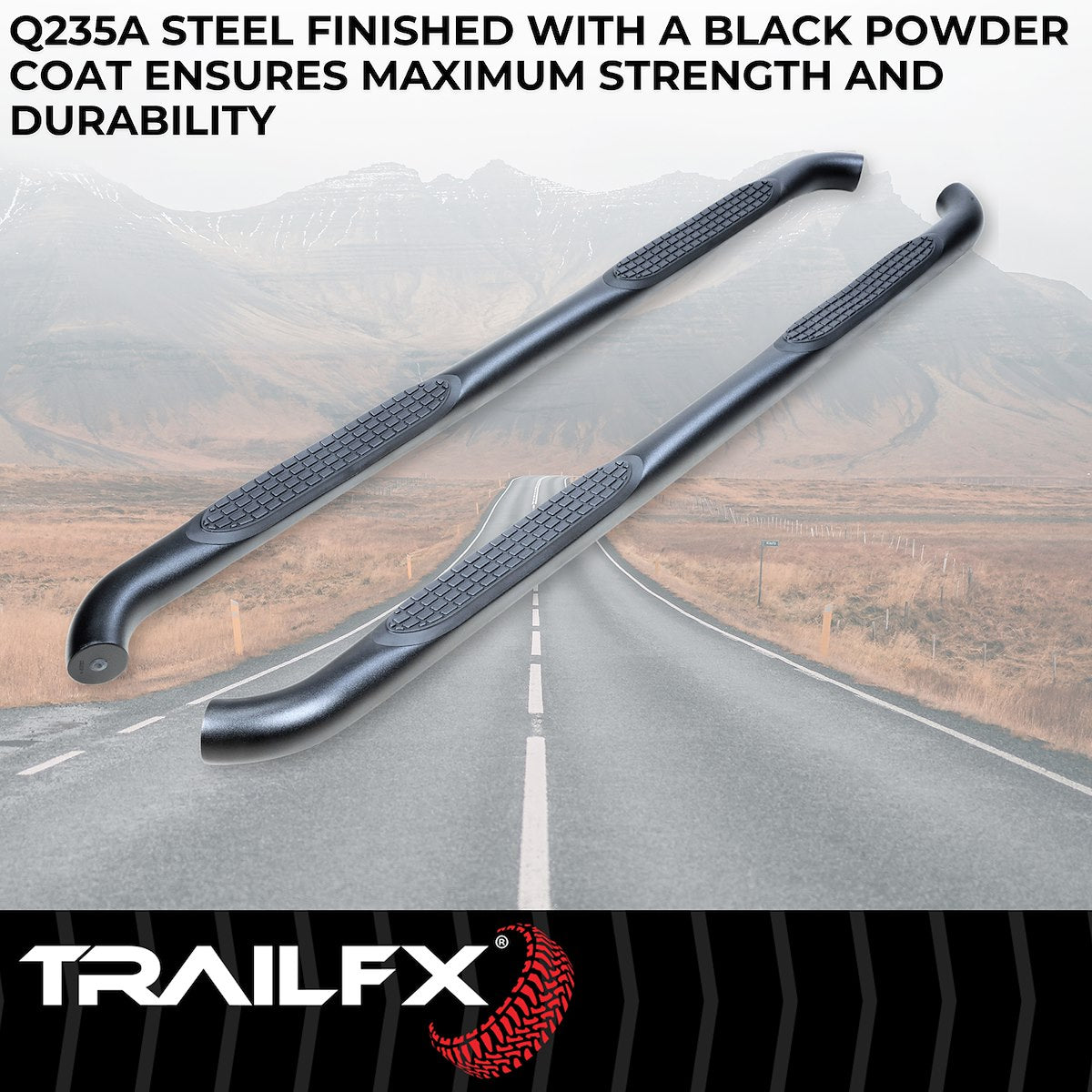 TrailFX Nerf Bar, 3 in Round Bent 90 degree, Black, Steel - A0055T