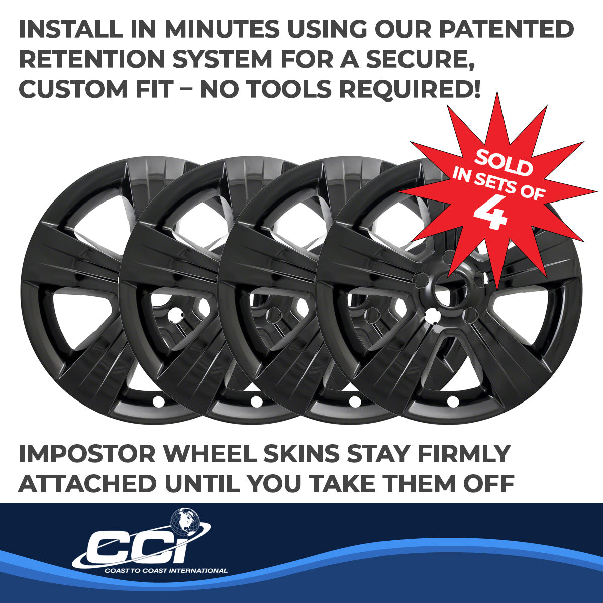 Coast2Coast Wheel Skin, 17 in, 5 Spokes, Gloss Black, Set Of 4 - IWCIMP373BLK