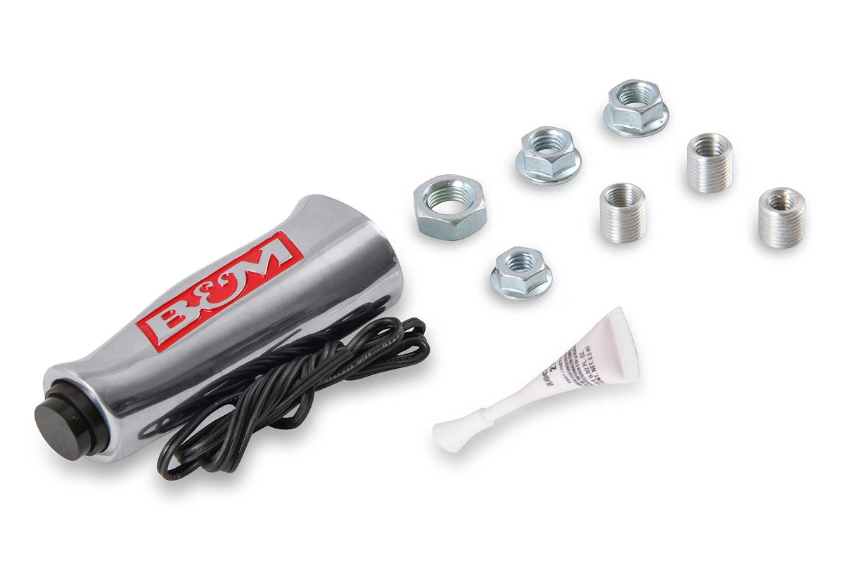 B&M Shifter Knob, 1/2-20 Thread Size, T Handle With Red B&M Logo, Brushed Aluminum - 80658