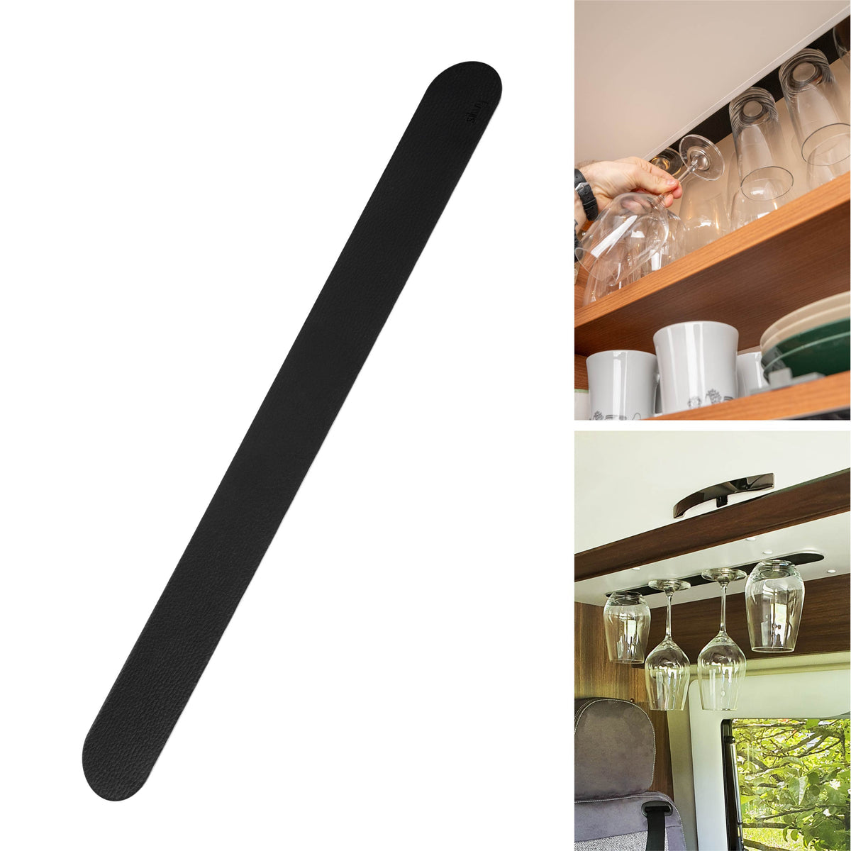 Silwy Magnetic Kitchen Utensil Holder, Leather Look/Black, 20 in Length x 2 in Width - L000-10LA-1