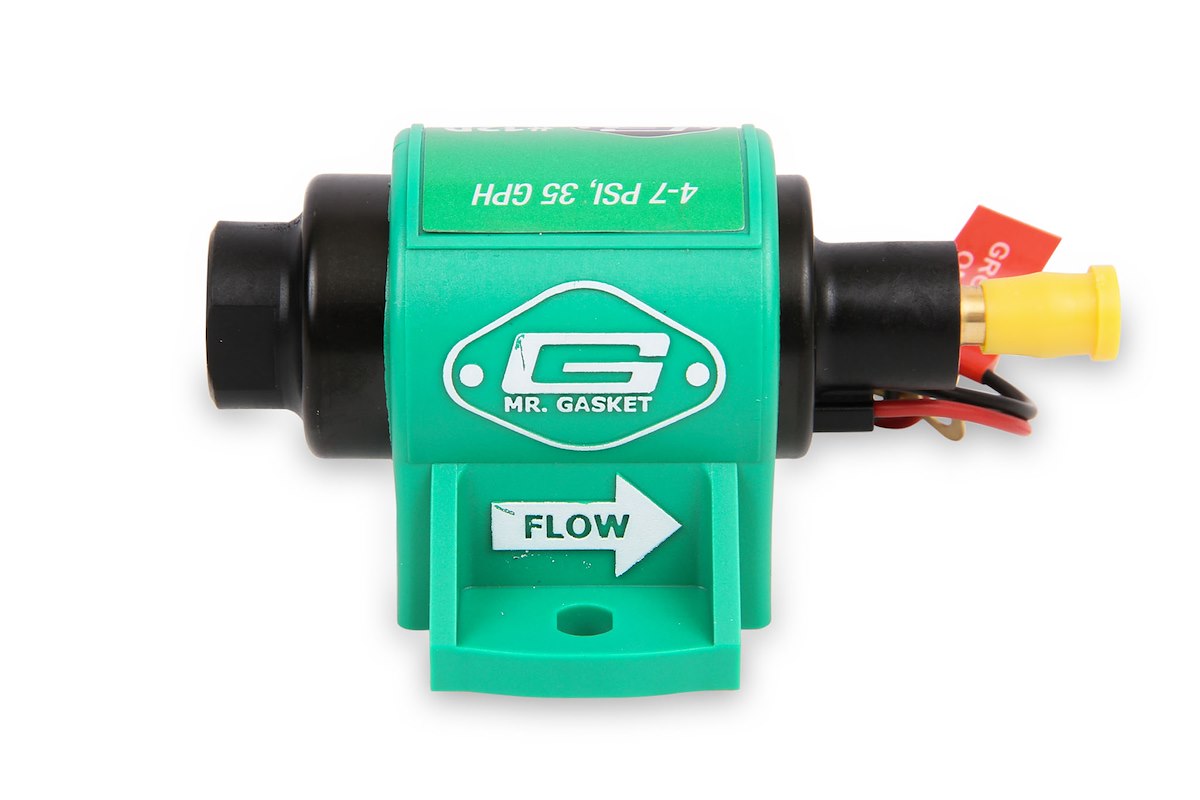 Mr. Gasket Fuel Pump Electric, 35 gal Per Hour, 4-7 PSI Max Pressure, 3/8 in Inlet/Outlet - 12D
