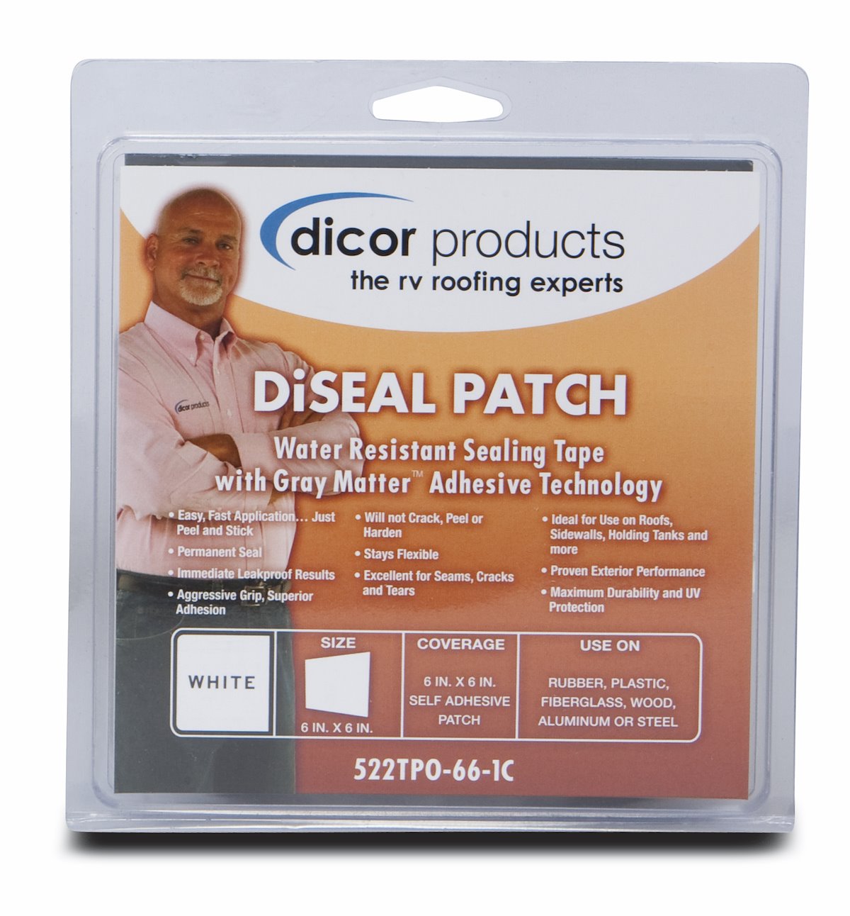 Dicor Corp. Roof Repair Tape, 6 in x 6 in Patch, White - 522TPO-66-1C