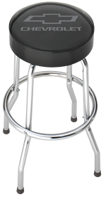 Plasticolor Stool, Round Black Vinyl Seat With Gray Chevy Logo, 4 Steel Legs - 004790R01