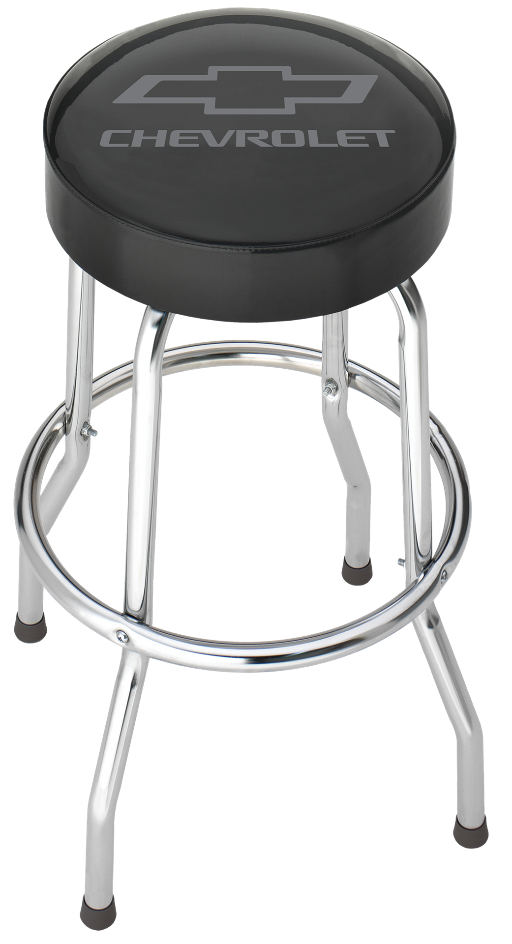 Plasticolor Stool, Round Black Vinyl Seat With Gray Chevy Logo, 4 Steel Legs - 004790R01