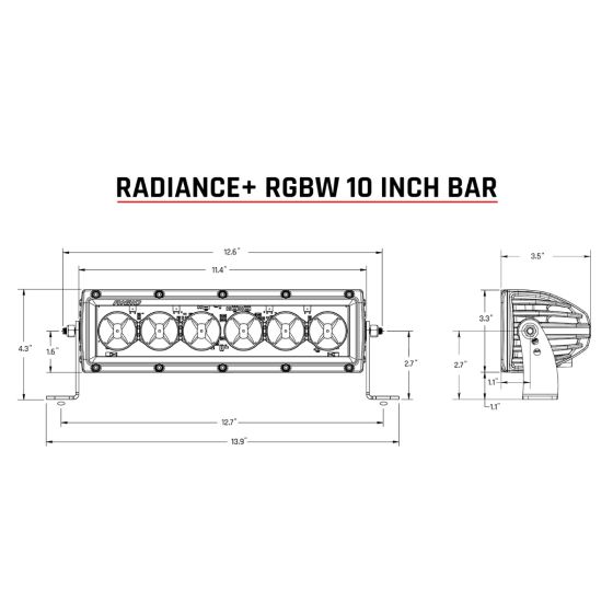 Rigid Industries Light Bar, LED Bulb, 10 in Length, 6 Clear Bulb - 210053