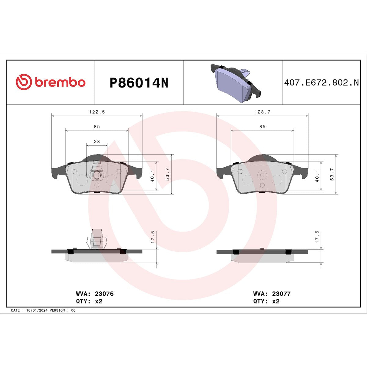 Brembo Brake Pads P86014N product image 3