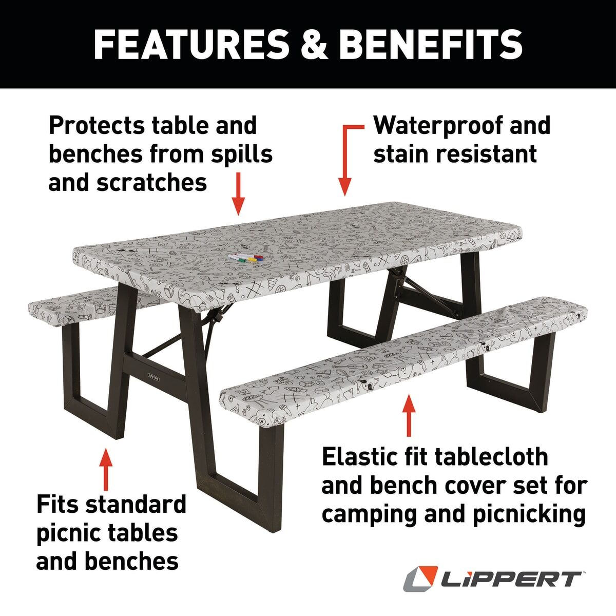 Lippert Tablecloth, With Two Bench Covers And 4 Water-Based Colored Markers - 2023051696