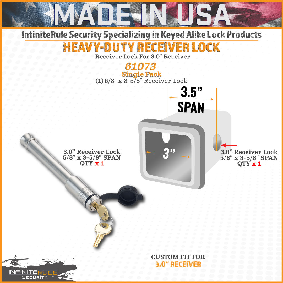 InfiniteRule Trailer Hitch Pin, For Use With 3 in Receiver, 5/8 in Diameter, 3-5/8 in Length Span Receiver Lock - 61073-S