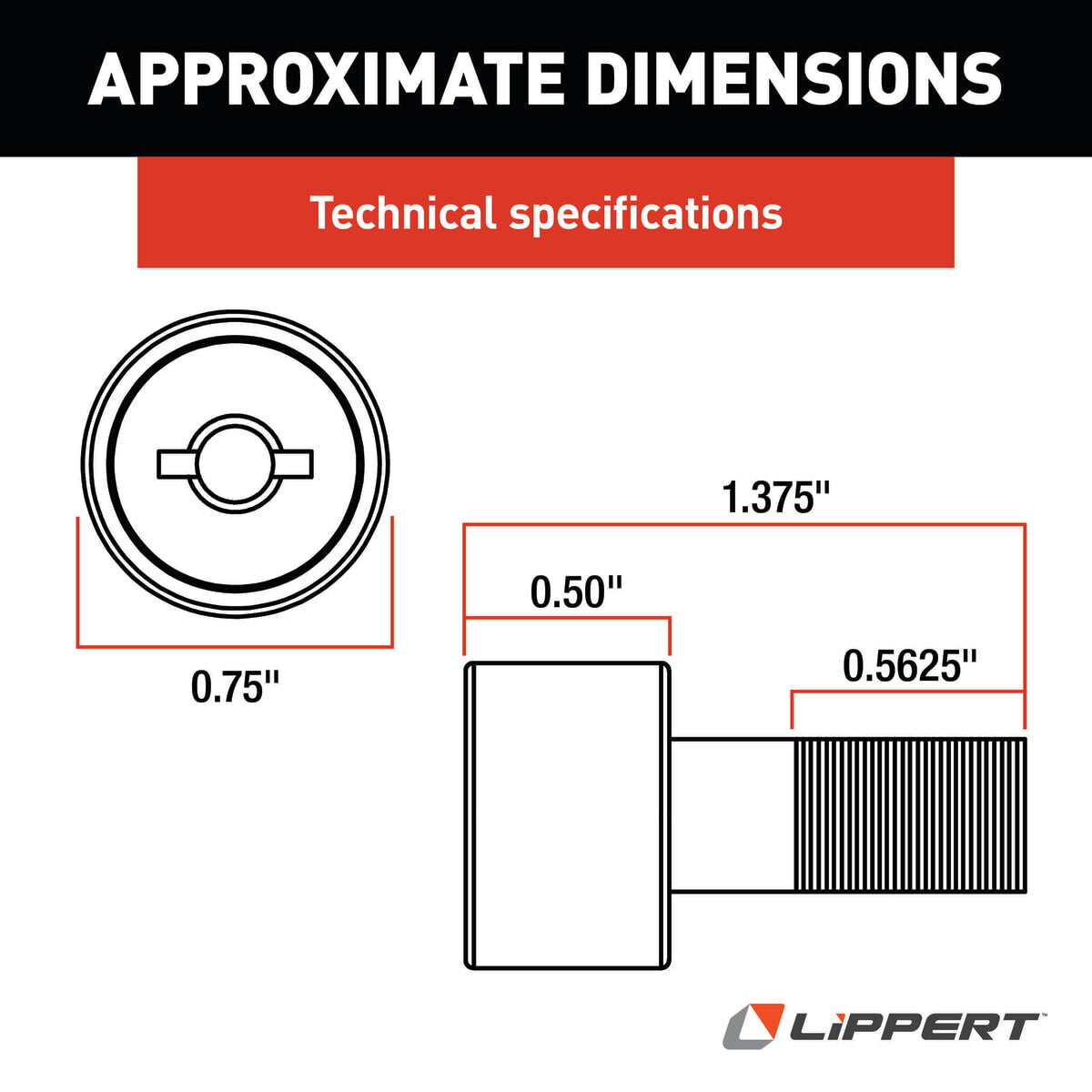 Lippert Slide Out Bearing, 3/8 - 24 Thread Size x 1-3/8 Length - 118353