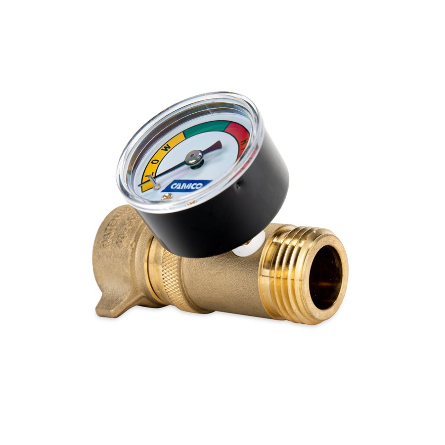 Camco Fresh Water Pressure Regulator, Brass, Preset Pressure Range of 40-50 PSI, Complies With CA and VT Regulations For Brass Content - 40064