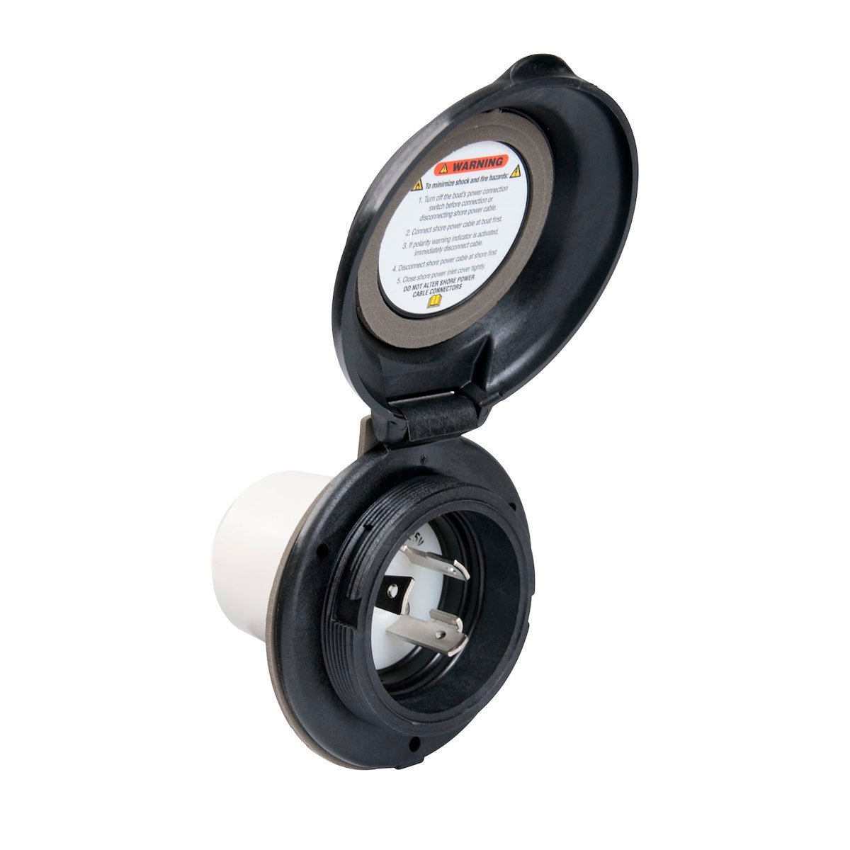 Marinco Power Inlet Port, 30 amp Power, 125 V AC, Black - 304EL-BRV.BLK