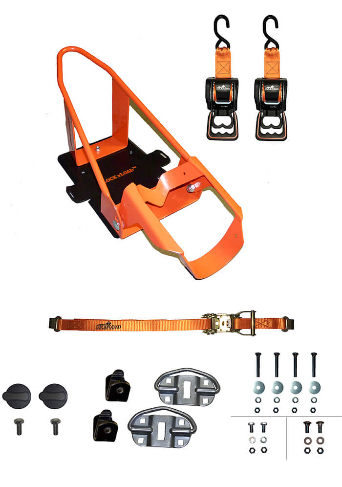 Lock N Load Motorcycle Wheel Chock, Orange/Black, Solid Steel - BK1000