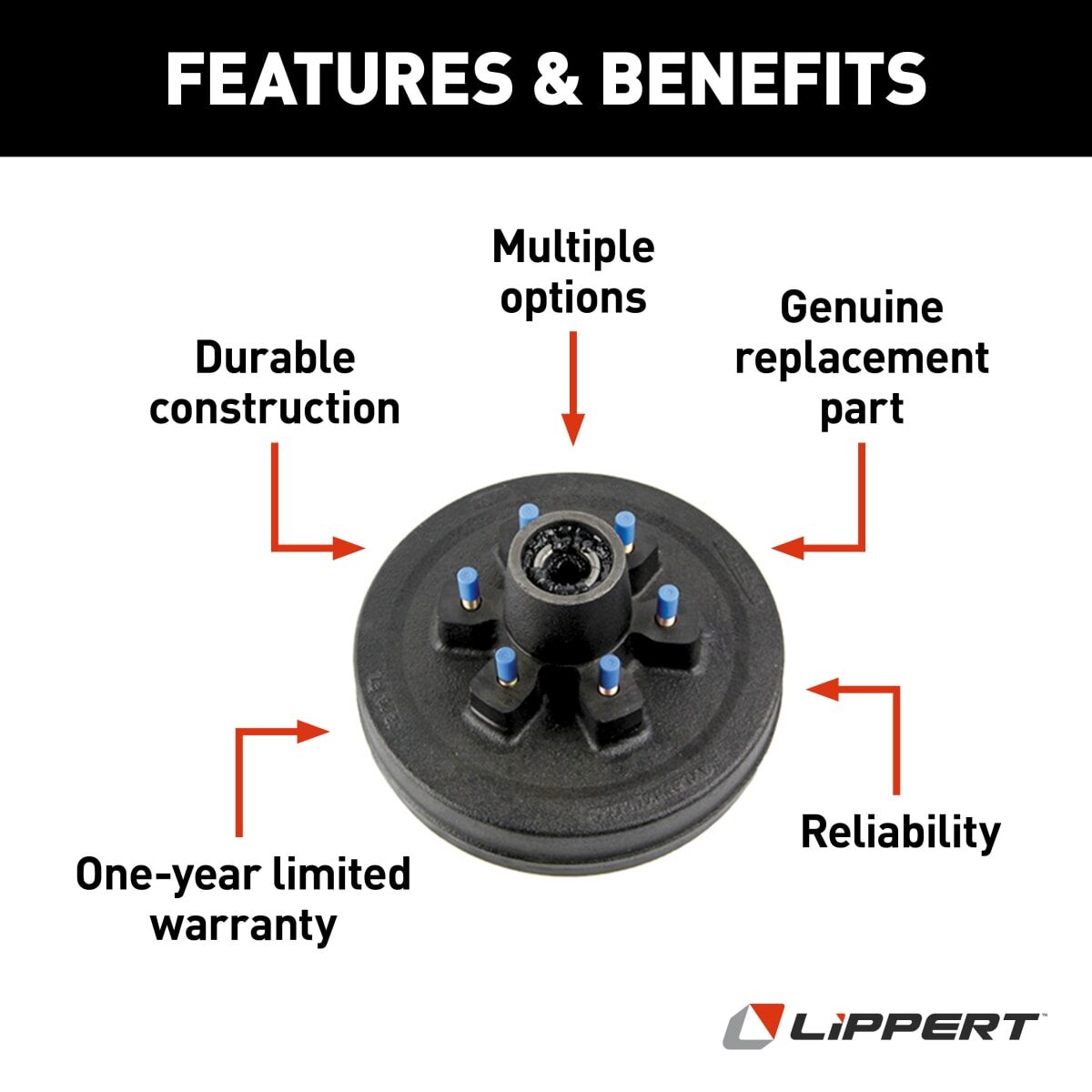 Lippert Trailer Axle Hub, Fits Lippert 3500 lb Idler Axles, 6 x 5-1/2 in Diameter Bolt Pattern, 3500 To 4400 lb Capacity - 141286