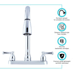 Dura Faucet Faucet, 15 in Pull Down Spout, 2 Teapot Designer Handle, Chrome Plated/Plastic - DF-PK350L-CP