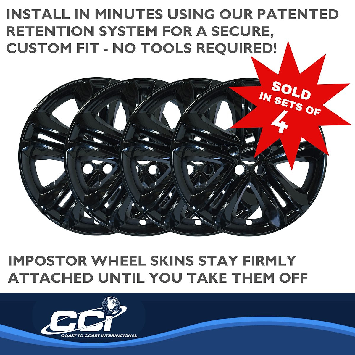 Coast2Coast Wheel Skin, 18 in, 5 Double Spokes, Gloss Black, Set Of 4 - IMP492BLK