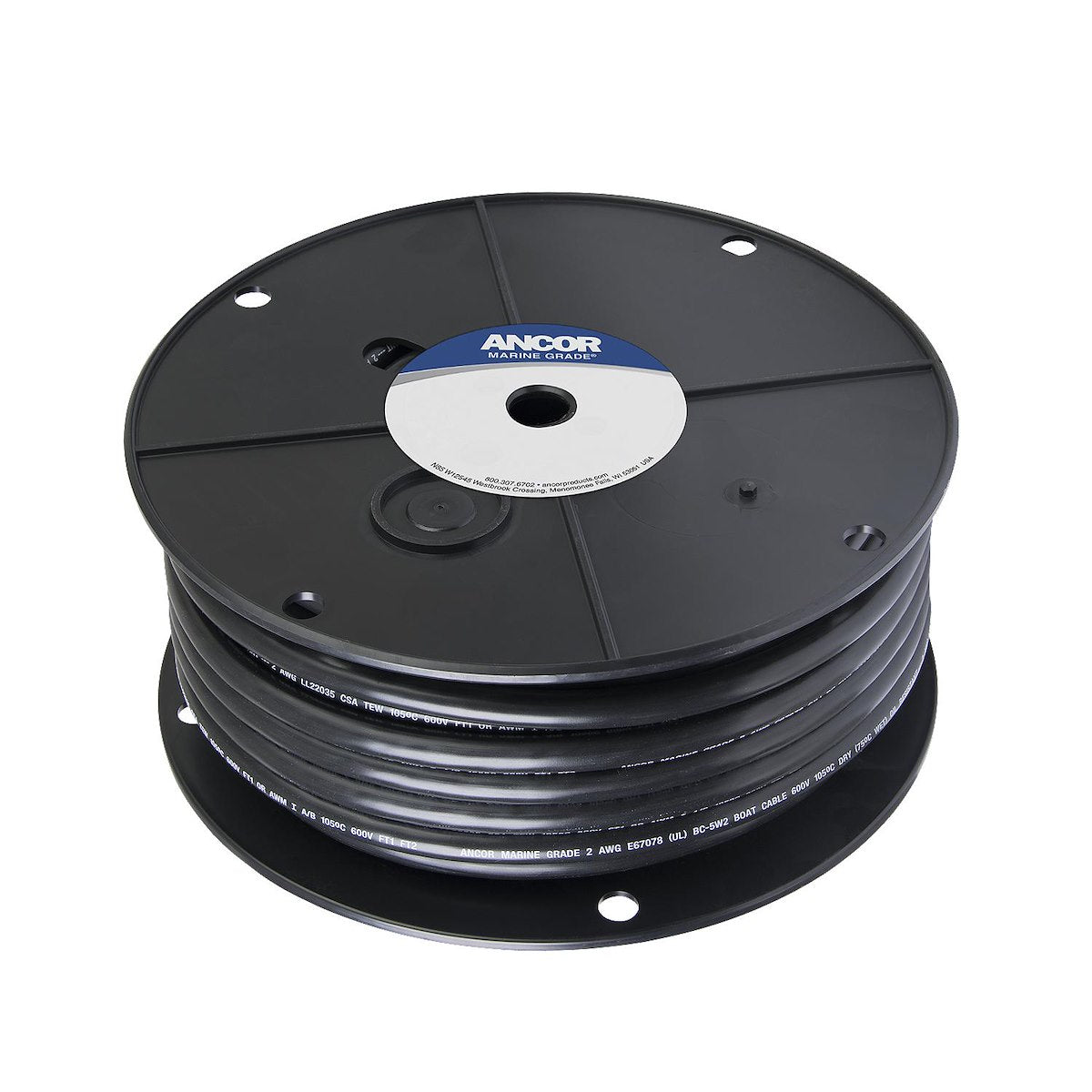 Ancor Battery Cable, Black Negative, 25 ft Spool, 2 Gauge Auxiliary Wire - 114002