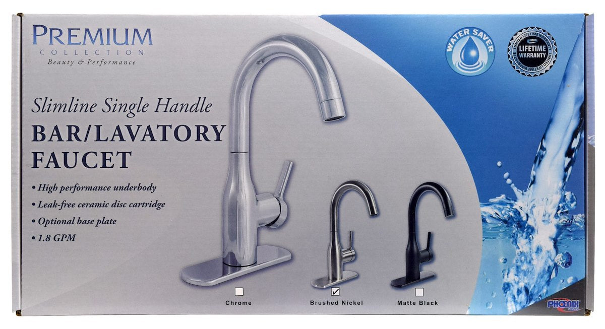 Phoenix Products Faucet, Slimline 11 in Height Hi-Arc Spout, 1 Hole Application, Ceramic Disc Valve - PF231410