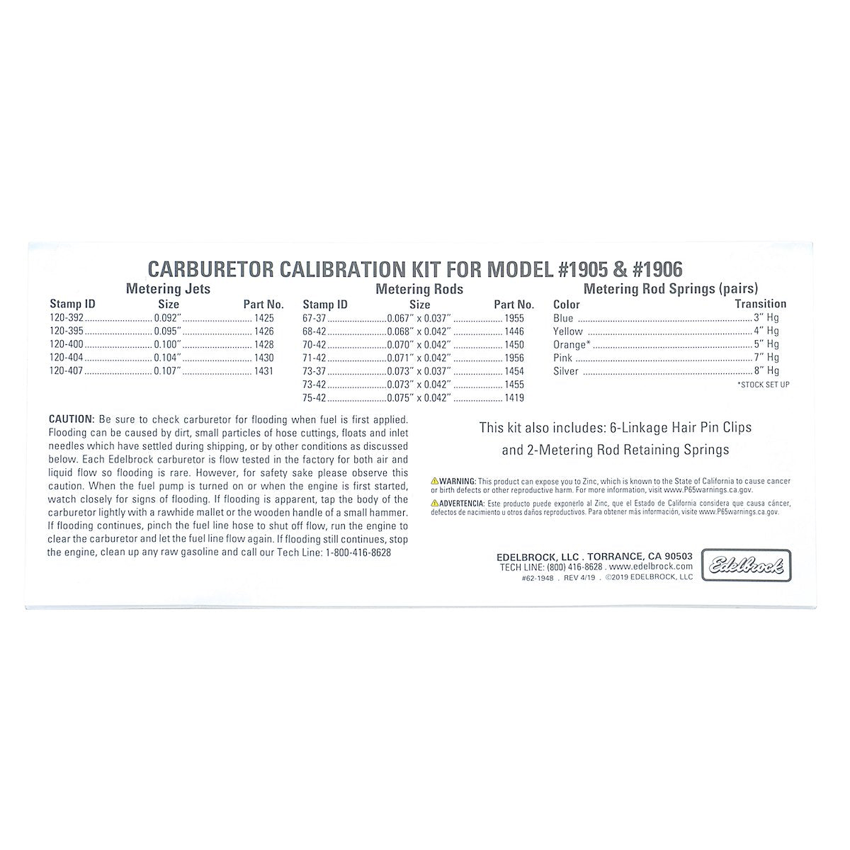 Edelbrock Carburetor Calibration Kit 1948 product image 3