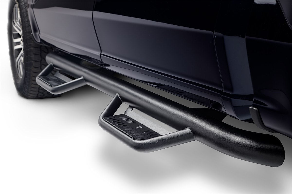 N-Fab Nerf Bar, 3 in Round Bent, Textured Powder Coated Black Stainless Steel - HPF1585CC-TX