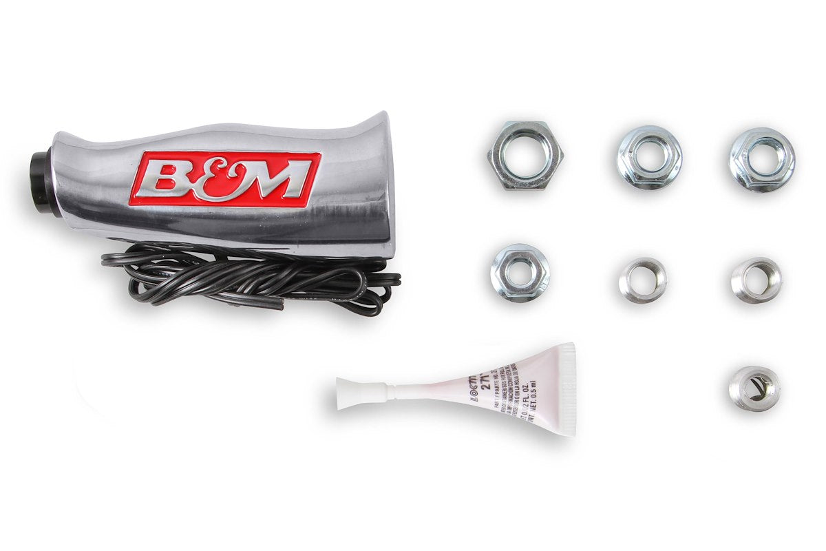 B&M Shifter Knob, 1/2-20 Thread Size, T Handle With Red B&M Logo, Brushed Aluminum - 80658