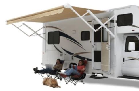 Carefree RV Awning, 16 ft Length x 8 ft Extension, Black/Gray Dune Stripe, Black/Gray Matching Vinyl Weatherguard - QJ168D8D