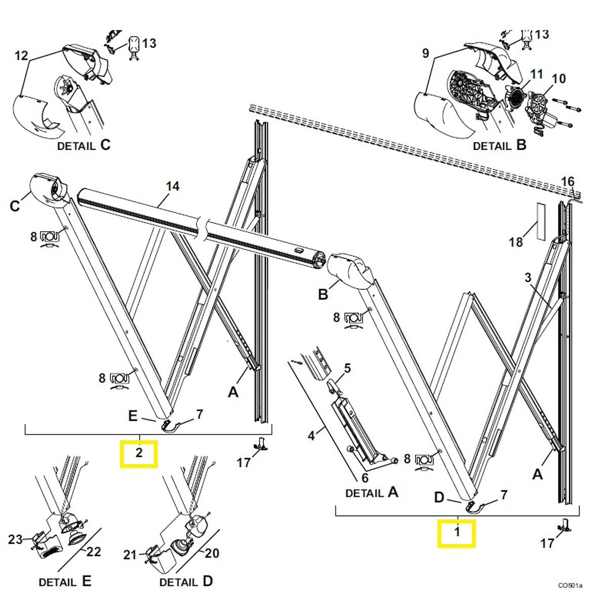 Carefree RV Awning Arm, For Use With Compass/Altitude 3.0 in Diameter Roller Assemblies, Black - TAJVAPHW