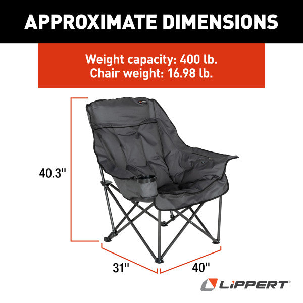 Lippert Camping Chair, 31 in Depth x 40 in Width x 40.3 in Height, 400 lb Weight Capacity - 2024043334