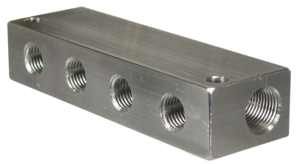 MB Sturgis Fuel Distribution Block, 3/8 in Inlet x Four 1/4 in Side Outlet x 3/8 in End Outlet, Aluminum - 402316