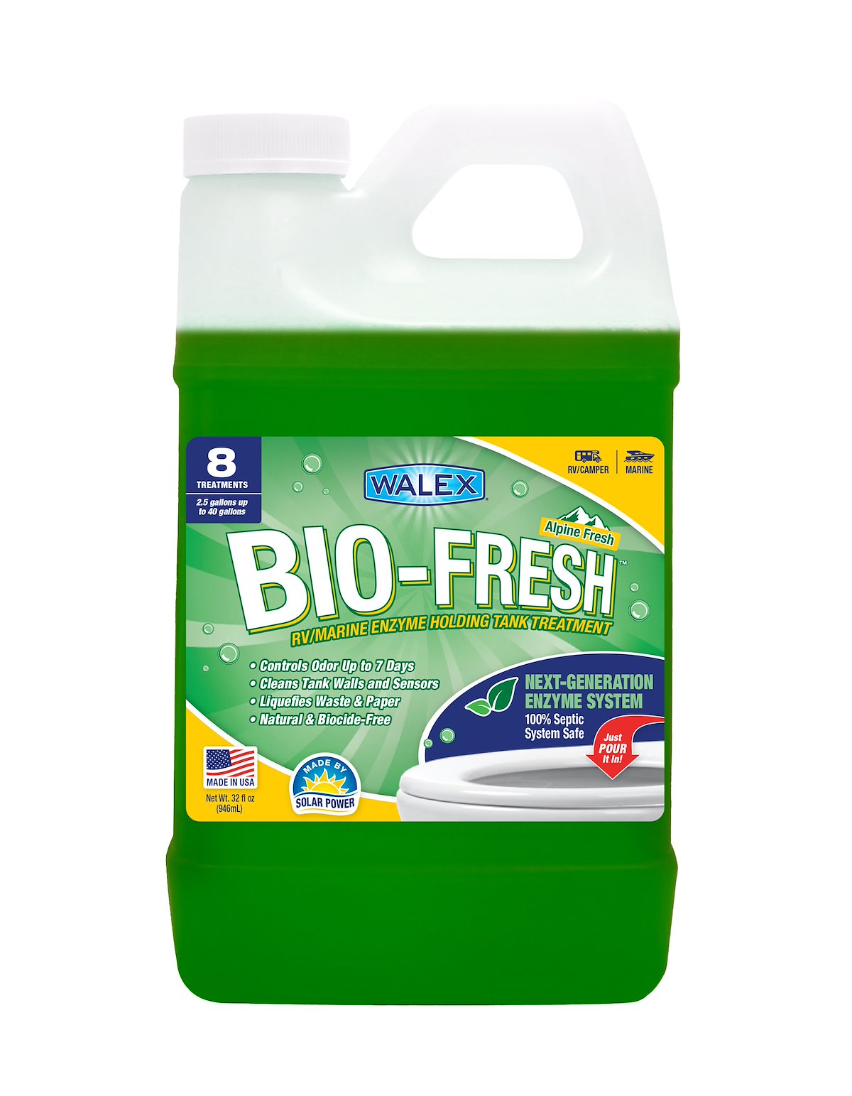 Walex Waste Holding Tank Treatment, 4 oz Treats Up To 40 gal, 32 oz Jug - BIOFRAF32
