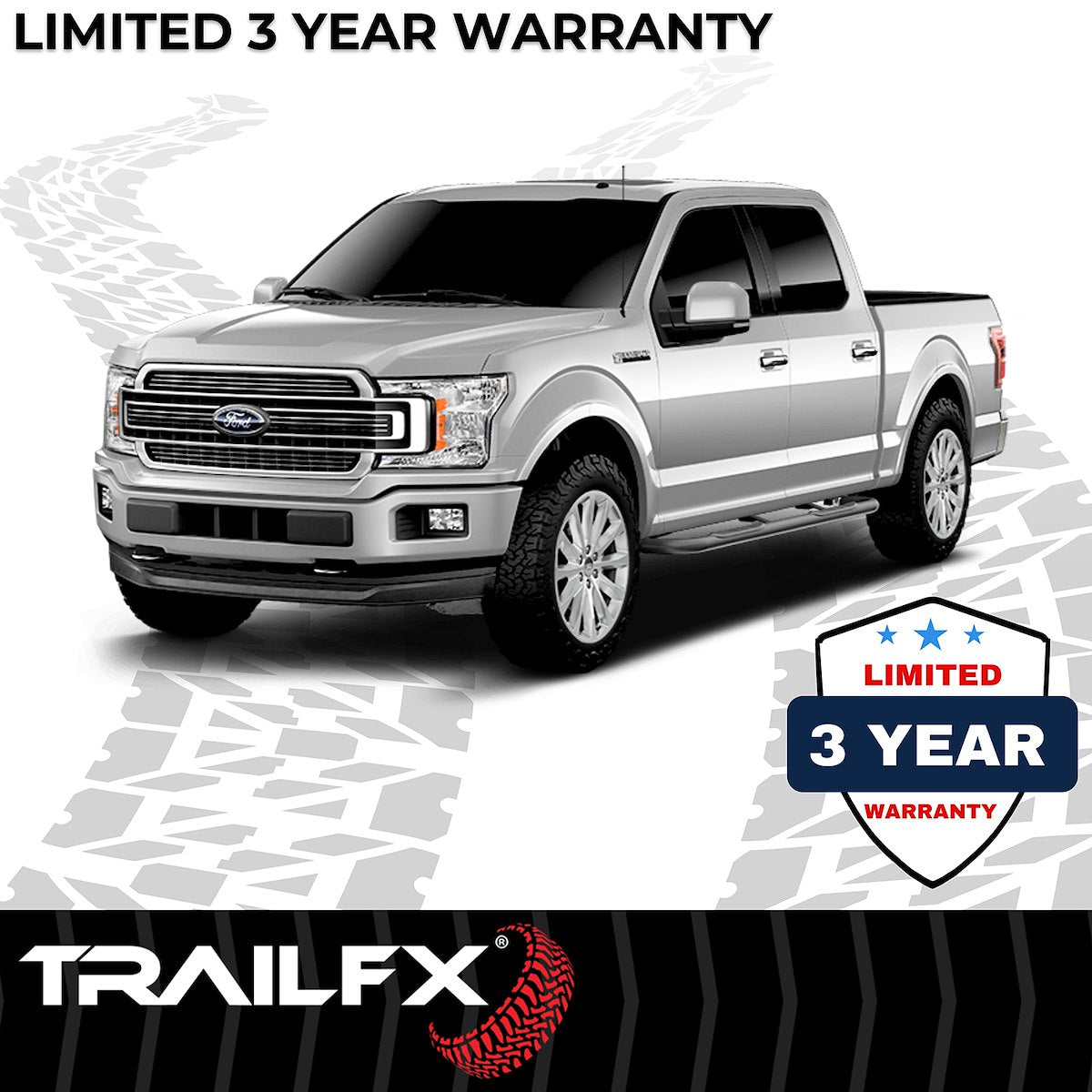 TrailFX Nerf Bar, 3 in Round Bent 60 degree, Black, Steel - A0041B