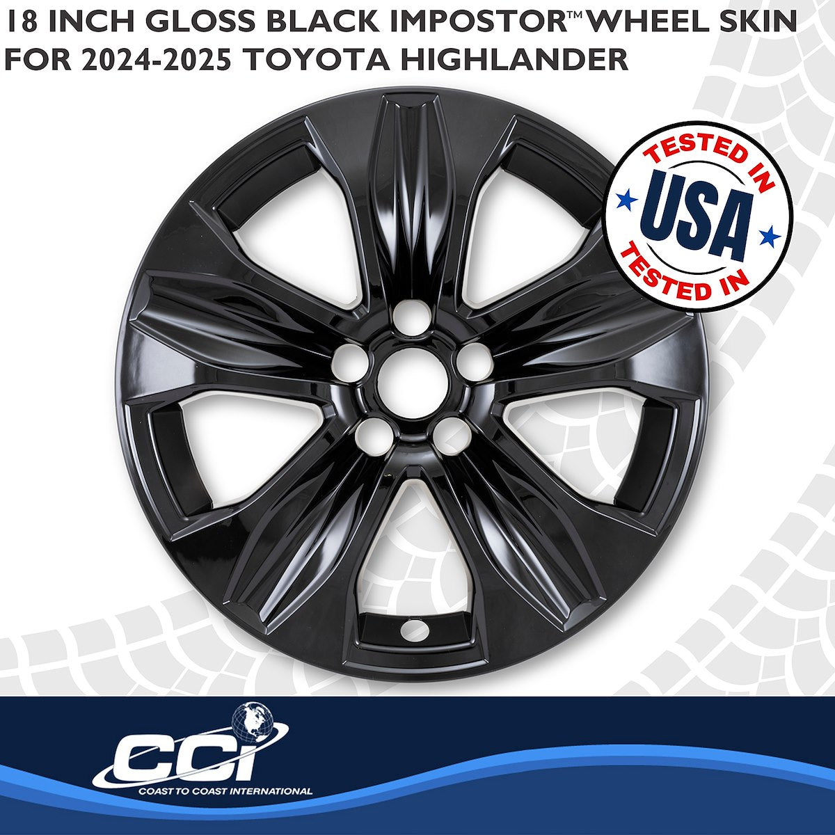 Coast2Coast Wheel Skin, 18 in, 5 V Spokes, Gloss Black, Set Of 4 - IMP525BLK